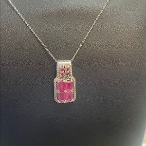 Silver Necklace with ruby and pink  Gemstone Pendant
